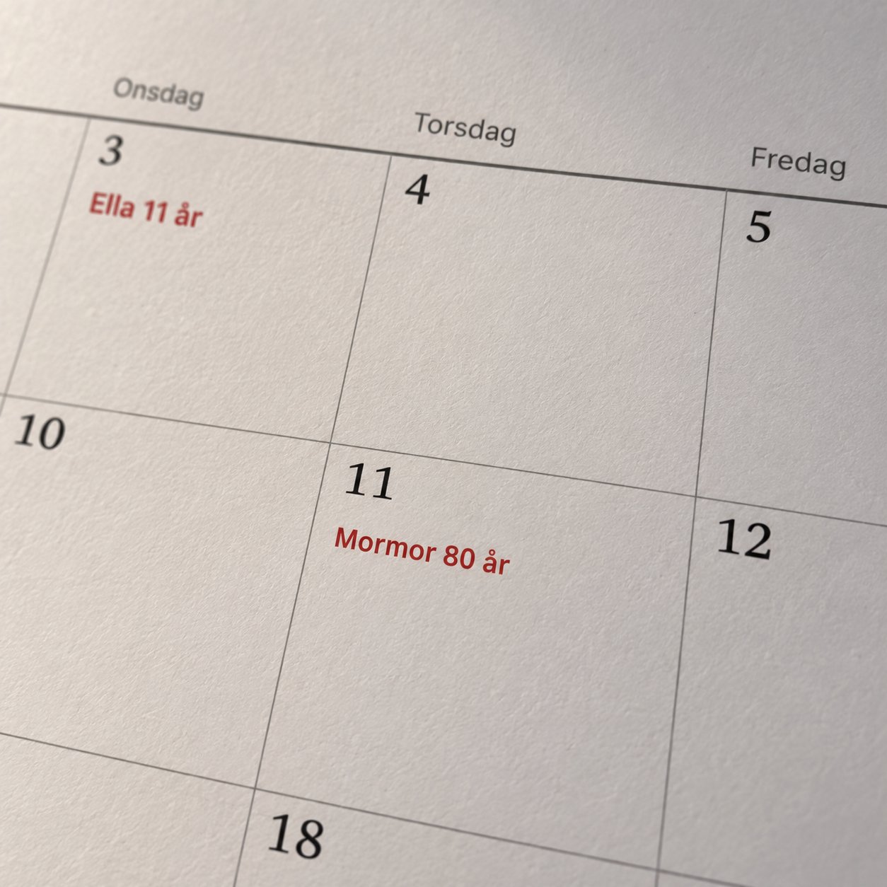 Varje födelsedag tryckt på sin dag, med åldern